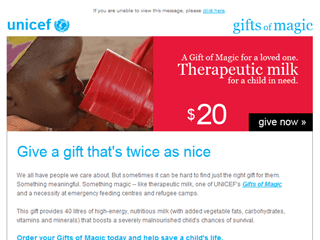 UNICEF - Gifts of Magic - November 2008 - Email Design and Coding