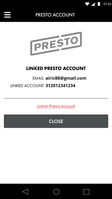 Rapid Transit - Presto Link Confirmation